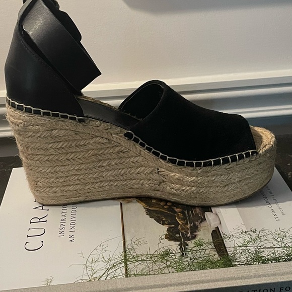 Marc Fisher LTD Black Suede Leather Espadrille Wedge Sandals 8.5 - Picture 5 of 9